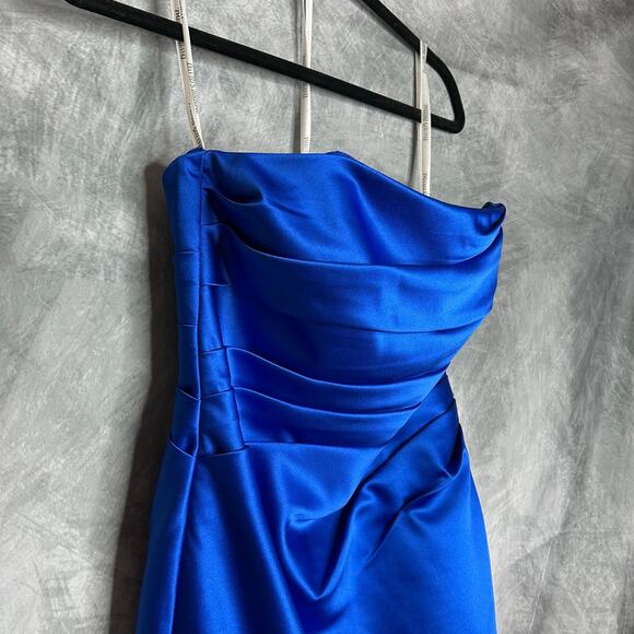 David's Bridal Dress Women 6 Mini Strapless Royal Blue Body Con Wedding Formal - Picture 3 of 8